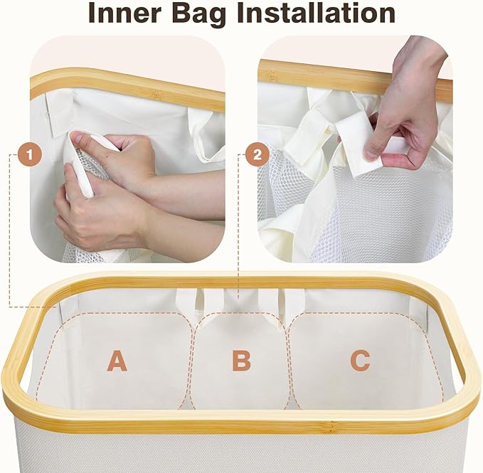 Hampers for Laundry Basket with Lid, 160L Extra Large Laundry Hamper 3 Section Dirty Clothes Hampers for Laundry Divided Laundry Basket Organizer for Bedroom,Laundry Room, Dirty Clothing Hamper, Beige