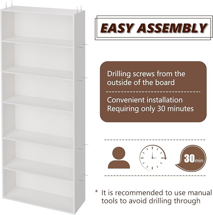 6 Tier Book Shelf，Wooden 6 Cube Storage Organizer,6 Tier Low Bookcase Storage Display Organizer, 64 Inch Versatile Cubes Shelf and Cubby Unit for Any Space (White, 6 Cube-W(23.6inch)