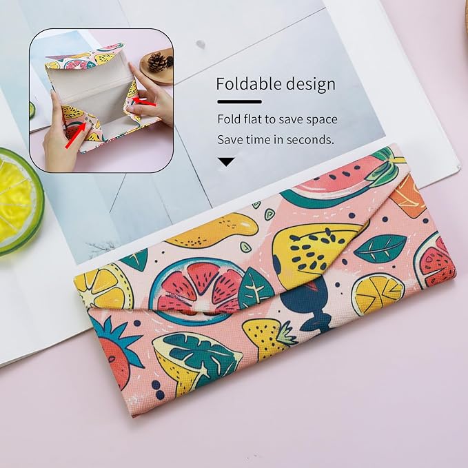 Foldable Glasses Case, Magnetic PU Leahter Sunglasses Case, Cute Hard Shell Folding Eyeglass Cases for Women Kids