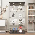 Beauty4U Glass Display Cabinet with LED Lights and Mirror, 4 Shelves with 2 Doors, Curio Cabinets for Living Room, Bedroom, Office, Black Floor Standing Glass Bookshelf, Quick Installation
