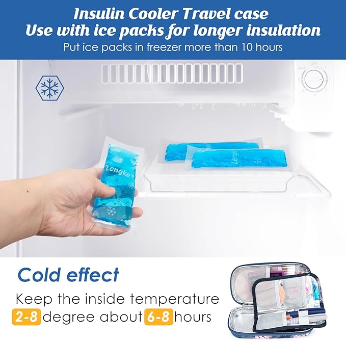 YOUSHARES Insulin Cooler Travel Case - Diabetic Insulated Organizer Portable Cooling Bag for Medication Cooling Insulation, Insulin Pen Case with 2 TSA Approved Cooler Ice Pack (Pink Flower)