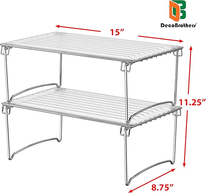 Deco Brothers Stackable Cabinet Shelf Organizer, 2 Pack, Chrome