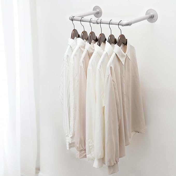 WEBI Industrial Pipe Clothing Rack,20" Wall Mounted Clothes Rack for Hanging Clothes,Heavy Duty Metal Garment Rack Bar Wall Mount Clothing Rod for Closet,Laundry Room,Silver,2 Packs