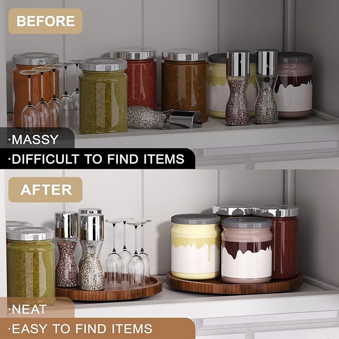 Lazy Susan Organizer for Kitchen,Bamboo Turntable for Cabinet,Pantry,Vanity,Small（Brown）