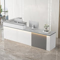 Receptionist Desk with LED Light，Wooden Salon Checkout Counter with Storage Drawer & Keyboard Tray Modern L-Shaped Reception Desk for Barbershop Office Company Store