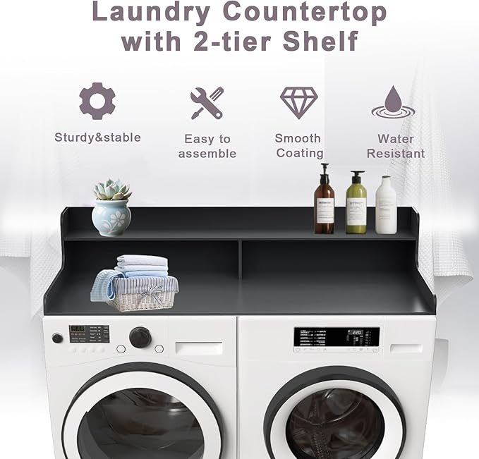 2-Tier Washer and Dryer Countertop Shelf, White Laundry Topper with Non-Slip Pads, Laundry Room Storage & Organization for Small Apartment Kitchen