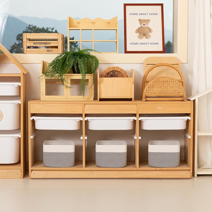 OIAHOMY 9”x9”x7” Storage Cubes, Cotton Rope Woven Baskets for Organizing, Cube Storage Bin, Small Gift Basket for Shelf, 3-Pack, Grey&White