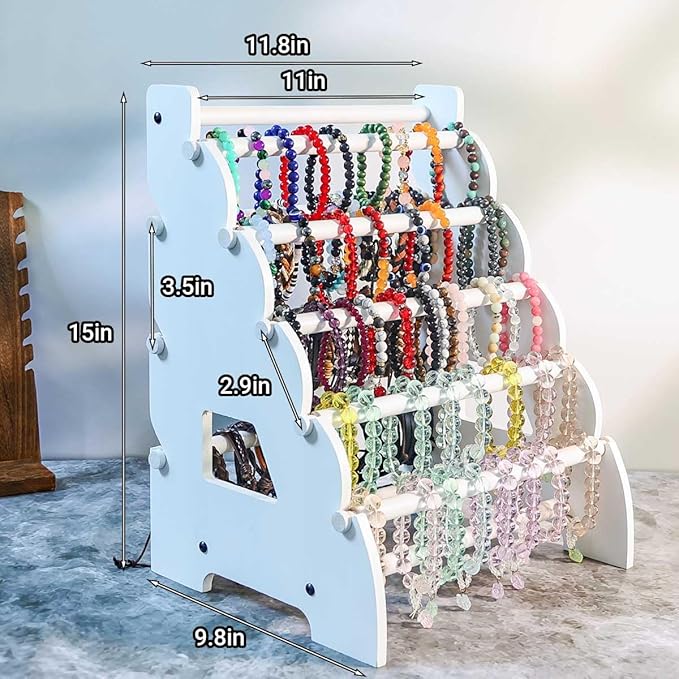 Wooden Bracelet Holder 8 Tier Jewelry Bracelet Display Stand, Portable Organizer for 150-240 Bangles & Scrunchies - for Vendors,Retail Stores, Craft Shows, and Home Storage (white)
