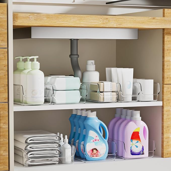 Ettori Set of 8 Clear Organizing Bins for Total Home Organization - Multi-Purpose Storage Solution for Pantry, Closet, Bathroom, and Kitchen