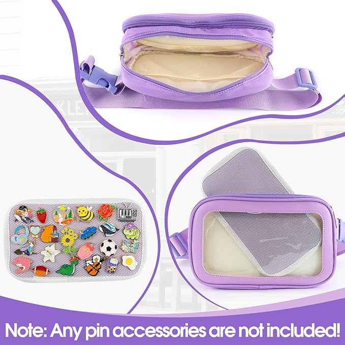 Pin Bag Fanny Pack, Ita Bag Storage Purple Crossbody Belt Bags for Women Teens Girls Gifts, Pins Boards For Sports, Memorial, Travel Brooches (No Pins Included) Purple