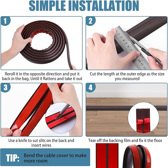 Floor Cord Covers for Wires 3.3FT Cable Hider Wire Cover Self Adhesive Cord Hider Floor for Offices, Homes, Workshops, Warehouses Cable Cavity 0.39" W x 0.27" H