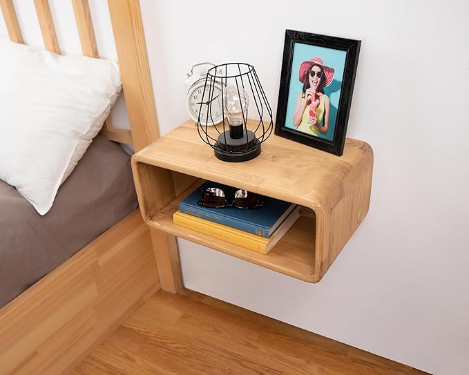 Floating Nightstand Wooden, Bedside Table, Nightstand Shelf, Handmade, Wall Mounted Bedside Shelf, Minimalist and Unique Style (Madrid)