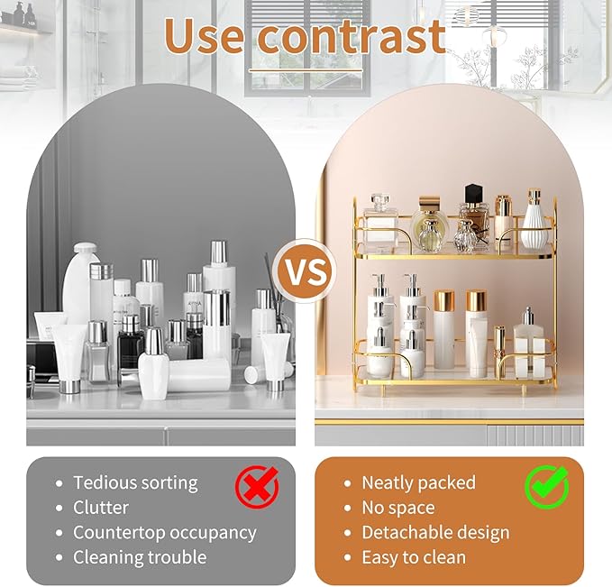Seoneiro 2 Tier Corner Bathroom Counter Organizer, Cosmetic Skincare Organizer, Bathroom Countertop Perfume Tray Vanity Organizer, Kitchen Spice Corner Storage Shelf