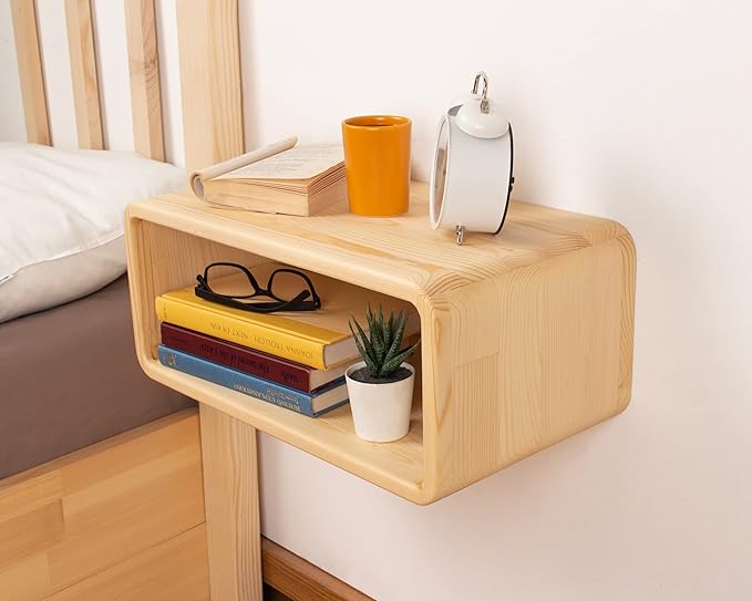 Floating Nightstand Wooden, Bedside Table, Nightstand Shelf, Handmade, Wall Mounted Bedside Shelf, Minimalist and Unique Style (Natural)