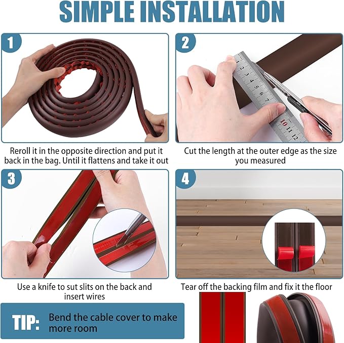 Floor Cord Covers for Wires 20FT Cable Hider Wire Cover Self Adhesive Cord Hider Floor for Offices, Homes, Workshops, Warehouses Cable Cavity 0.39" W x 0.27" H