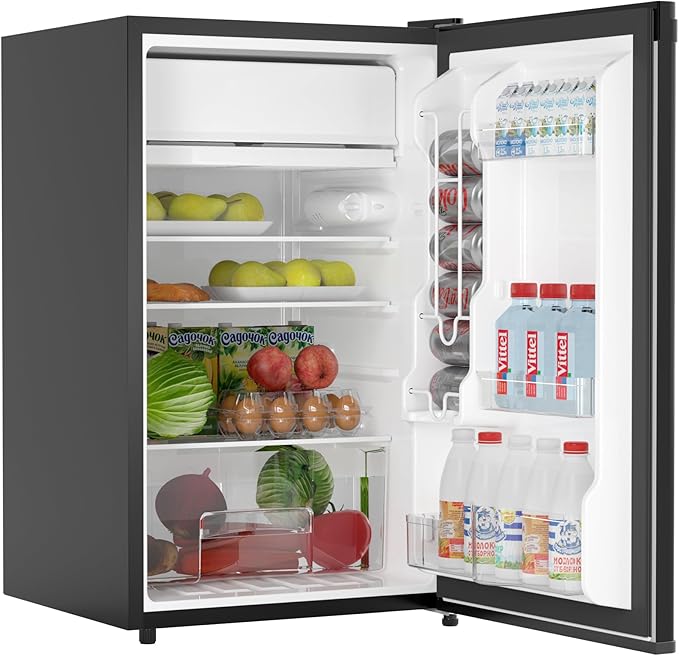 4.3 Cu.Ft Mini Fridge With Freezer, Single Door Mini Fridge w/7 Settings Temperature Adjustable, Mini Refrigerator for Apartment, Bedroom, Office, Dorm, Black