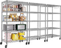 PrimeZone 3 Pack Steel Storage Wire Shelving 5 Tier Metal Shelves with Wheels,Adjustable Kitchen Utility Shelving Unit,Pantry Rack Rolling Metal Shelf Laundry,Chrome 24" Wx18 Dx75 H