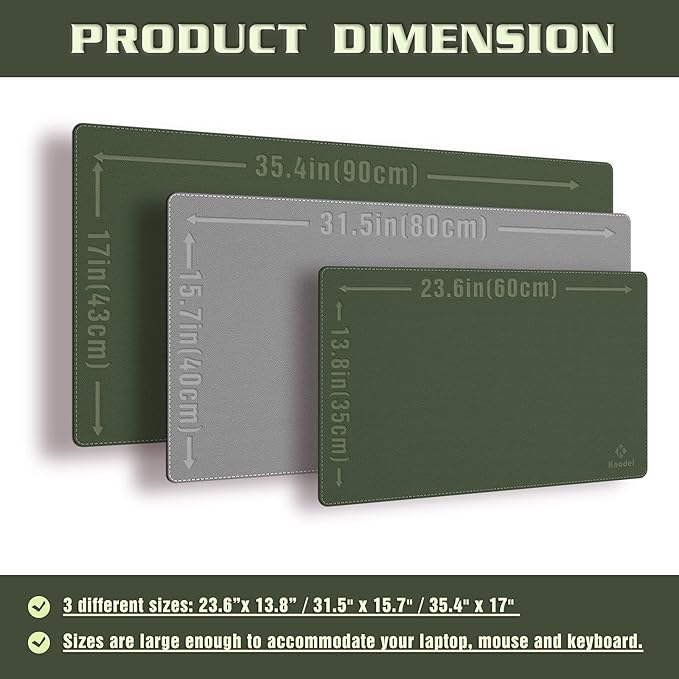 K KNODEL Desk Mat, Blotter, Dual-Sided Office Desk Pad, Waterproof Desk Mat for Desktop, Desk Blotters, PVC Leather Pad Protector (Dark Green, 31.5" x 15.7")