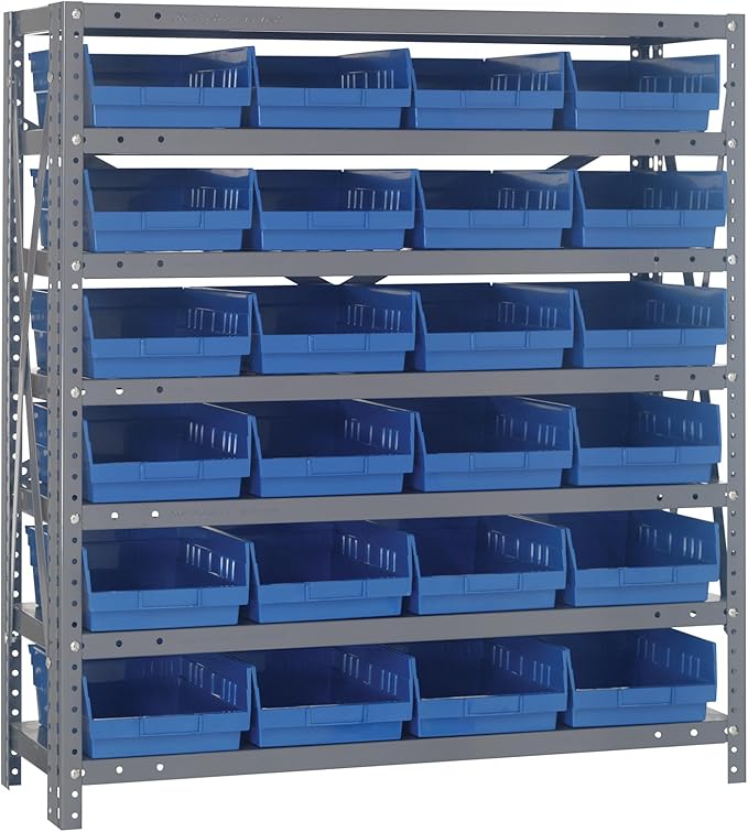 Quantum Storage Systems 1239-107BL Steel Shelving Unit with 4" Shelf Bins, 12" D x 36" W x 39" H, Blue