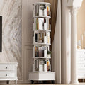72" Solid Wood Rotating Bookshelf Tower on Wheels, 5-Tier Spinning Bookcase with Drawer, Floor Standing Revolving Bookshelf, Rotating Bookcase for Small Space, Walnut