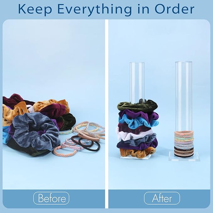 2Pcs 11 Inch Scrunchie Holder Stand, OAOLEER Elastic Band Storage Hair Tie Organizer Clear Acrylic Scrunchie Rack for Teen Girl Women Gifts, The Perfect Scrunchy Display Organizer
