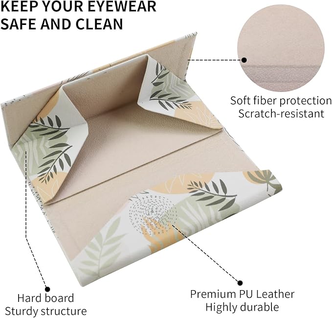 Foldable Glasses Case, Magnetic PU Leahter Sunglasses Case, Cute Hard Shell Folding Eyeglass Cases for Women Kids