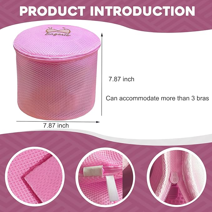 Large Bra Laundry Bags for Washing Machine, Fits All Cups Anti Deformation Bra Washing Bag, Lingerie Bags for Washing Delicates (2 Pack Pink)