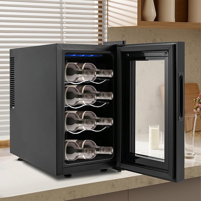 8 Bottle Wine Cooler, Small Wine Fridge Freestanding Wine Fridge with 46-64℉ Digital Temperature Control, Countertop Wine Cooler Refrigerator for Red, White and Sparkling Wine Storage