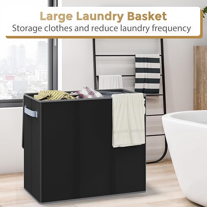 180L Laundry Hamper 3 Section, Large Laundry Basket with Lid, Laundry Basket Organizer with Handles, Black Divided Laundry Baskets, Clothes Hampers for Laundry, Bedroom, Bathroom