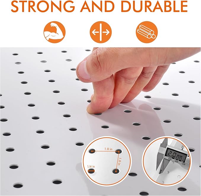 G.CORE Heavy Duty Metal Pegboard Organizer - Wall Storage Steel Peg Board Panels Set 1/4 inch Round Holes 17"x13" 4 Pack Garage Craft Tool Display Hanging Rack Organization Kit with Mounting Hardware