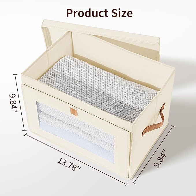 DIMJ Storage Bins with Lids - 4 Pack Large Fabric Closet Organizer with Window & Handles, Collapsible Decorative Storage Boxes for Shelves Under Bed, Books Clothes Blankets Sweaters Organization