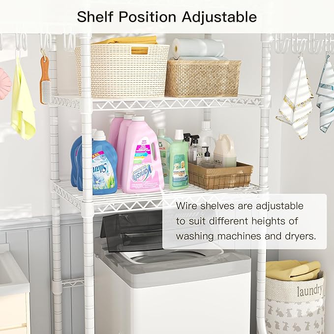 Ulif U8 Medium Laundry Room Storage Organizer, Over the Washer and Dryer Storage Shelves for Laundry Organization, 32.3”W x 17.3”D x 76.2”H, Suit Washing Machine Width within 29.9”, Hold 304 lb, White
