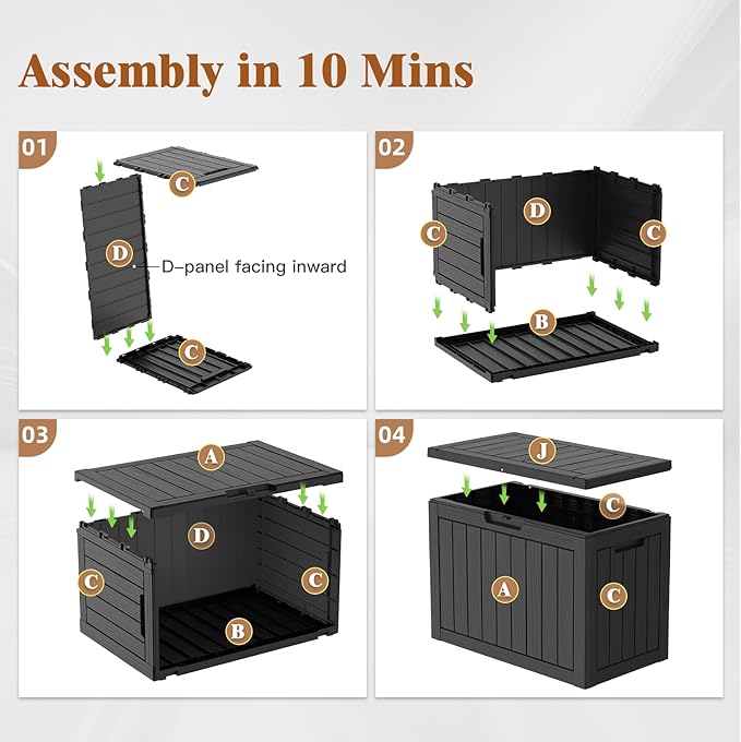 Outdoor Storage Box - Lockable Waterproof UV-Resistant Resin Deck Box for Patio Cushions, Garden Tools, Pool Accessories, Black/Grey, 45/180 Gallon (Black, 45 Gallon)