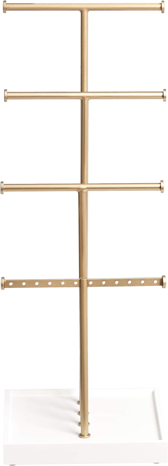 Amazon Basics Four-Tier Jewelry Tree Stand - White/Brass