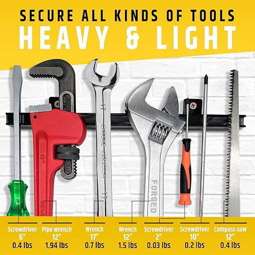 12" Heavy-Duty Magnetic Tool Holders (4 Pack - 48" Total) - Extremely Powerful Magnetic Pull Force to Hold Heavy Tools (Upgraded Version) - Professional Tool Bars/Strips Organizer
