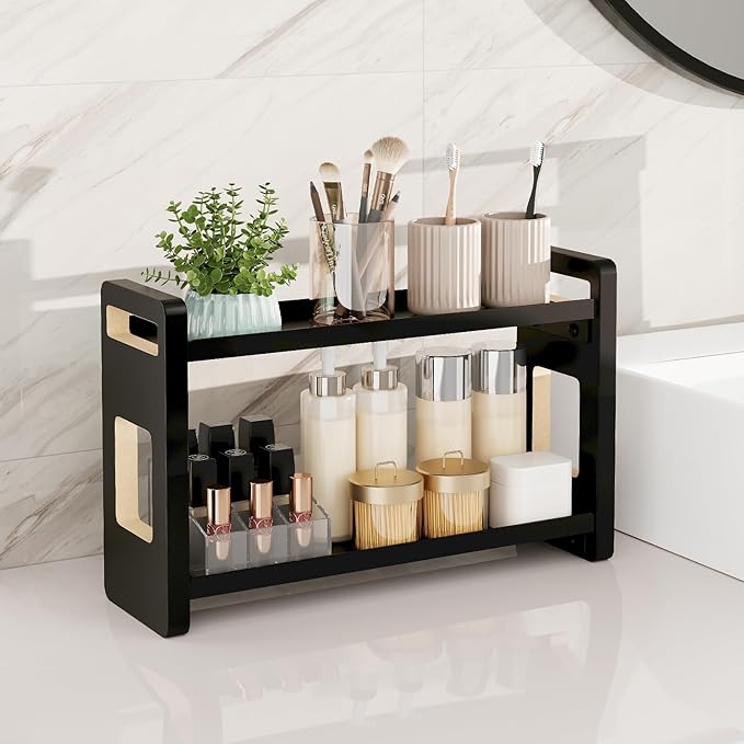 Bathroom Counter Organizer,Bathroom Counter Shelf,Bathrooms Organizers,Under Sink Organizer,Cologne Organizer For Men,Cologne Stand,Spice Rack,Cabinet Organizers(Black 2 Tier)