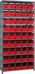 Quantum Storage Systems 1275-202RD Store More Steel Shelving Unit with 6" Shelf Bins, 12" D x 36" W x 75" H, Red