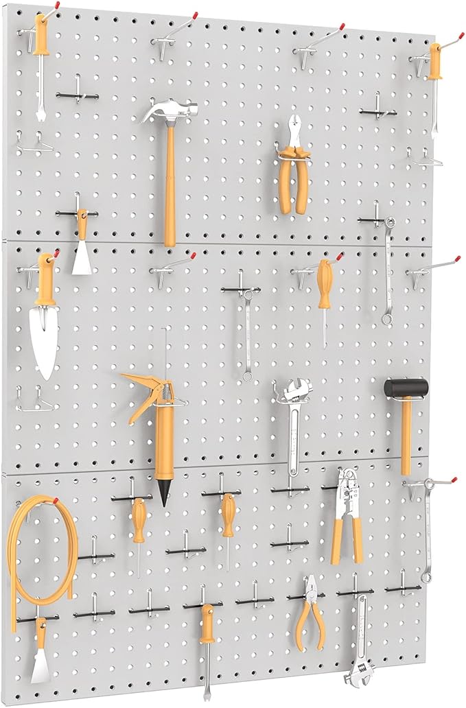 TORACK 3 PCS Metal Pegboard Panels(12x24 inch) for Wall Garage Utility Tools Storage Pegboard for Workbench, Modular Peg Board Tool Organizer Boards(Pack of 3, Grey)