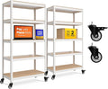 HOMEDANT House White 5-Tier Metal Rolling Cart Shelf Rack Casters Heavy Duty Wheel Shelving Unit Adjustable Utility Storage Shelves Organizer Shelf Kitchen Garage 36.2" W x 16.5" D x 69.5" H 2Pack