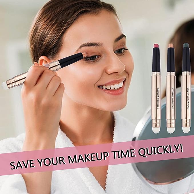 Eyeshadow Stick Makeup, Highlighter Matte Cream Eye Shadow Pencil, Waterproof Hypoallergenic Long Lasting Crayon, Glitter Primer Palette Shimmer Eyeliner Pen wiht Soft Brush, Black