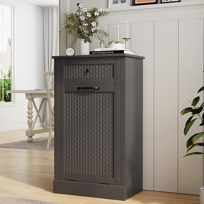 Tilt Out Laundry Hamper Cabinet,10 Gallon Laundry Cabinet with Drawers ＆ Hidden Baskets, Farmhouse Laundry Storage Basket for Laundry Room, Bathroom, Kitchen,Gray