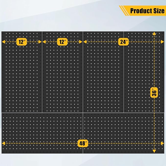 PBHEPJ 6 Pcs Metal Pegboard Panels, Heavy Duty Peg Boards for Garage and Garden Tool Storage, Includes Drywall Anchors and Screws Kits, Black