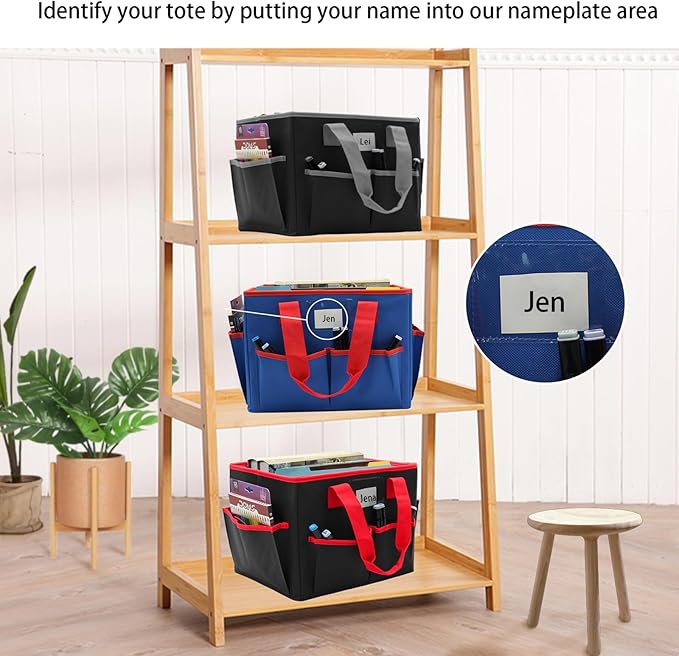 Cupohus Extra Large Art Organizer Craft Storage Tote Bag with Pockets and Hadles, Oxford Fabric Carrying Caddy for Teacher, Officer, Artist, Students, Traveler, and more – Black with Red Edge