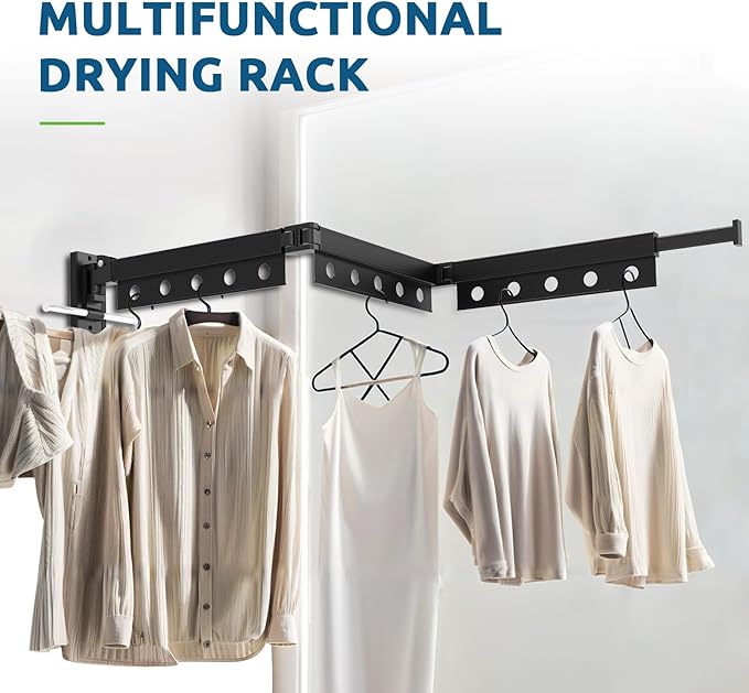 Clothes Drying Rack Wall Mounted, Multi-Tier Collapsible Laundry Drying Rack, Space Saving Wall Mounted Clothes Drying Rack for Indoor & Outdoor, Retractable, Folding, Black Drying Rack Clothing