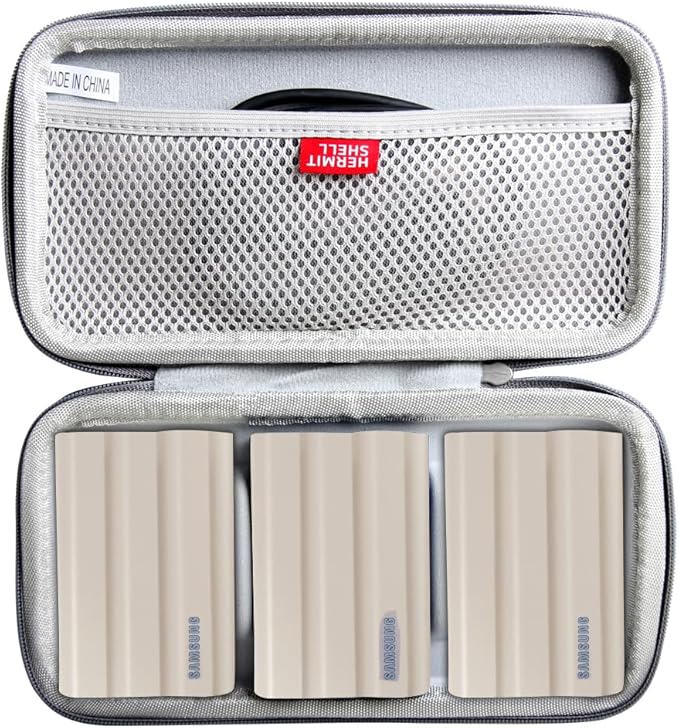Hermitshell Hard Travel Case for Samsung T7 Shield 2TB / 1TB / 4TB, Portable SSD, USB 3.2 Gen2 External Solid State Drive (Grey, Case for 3 Hard Drives)