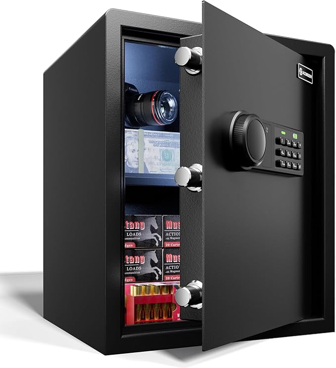 XDeer Biometric Safe Box, Quick-Access Security Safe Box with Upgraded Fingerprint, Steel Handgun Safe Lock Box for Kid/Home/Office (1.69 Cu.Ft【NO FPR】)