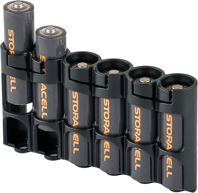 Storacell Slimline AA-6 Battery Storage Caddy and Dispenser, Black, Holds 6 AA Batteries (Not Included), Durable & Compact Design, The Original Battery Caddy, Made in The USA