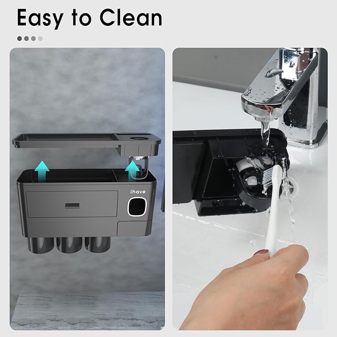 iHave Toothbrush Holders for Bathrooms, 3 Cups Toothbrush Holder Wall Mounted with Toothpaste Dispenser - Large Capacity Tray, Cosmetic Drawer - Bathroom Organizer & Bathroom Organization and Storage