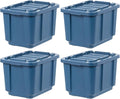 IRIS USA 12 Gallon Eco-Friendly Heavy Duty Truck Bed Toolbox Storage Tote Bins with Lids, 4 Pack - Made in USA, Tough Snap On Lockable Lid Stackable Industrial Rugged Tubs, Garage Organization - Navy