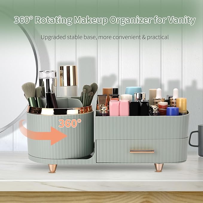 Makeup Organizer for Vanity, Cosmetic Display Case with Drawers, Fits Makeup, Skincare Products, Brushes, Lipsticks, and Other Accessories, Versatile Storage Solution (Green)
